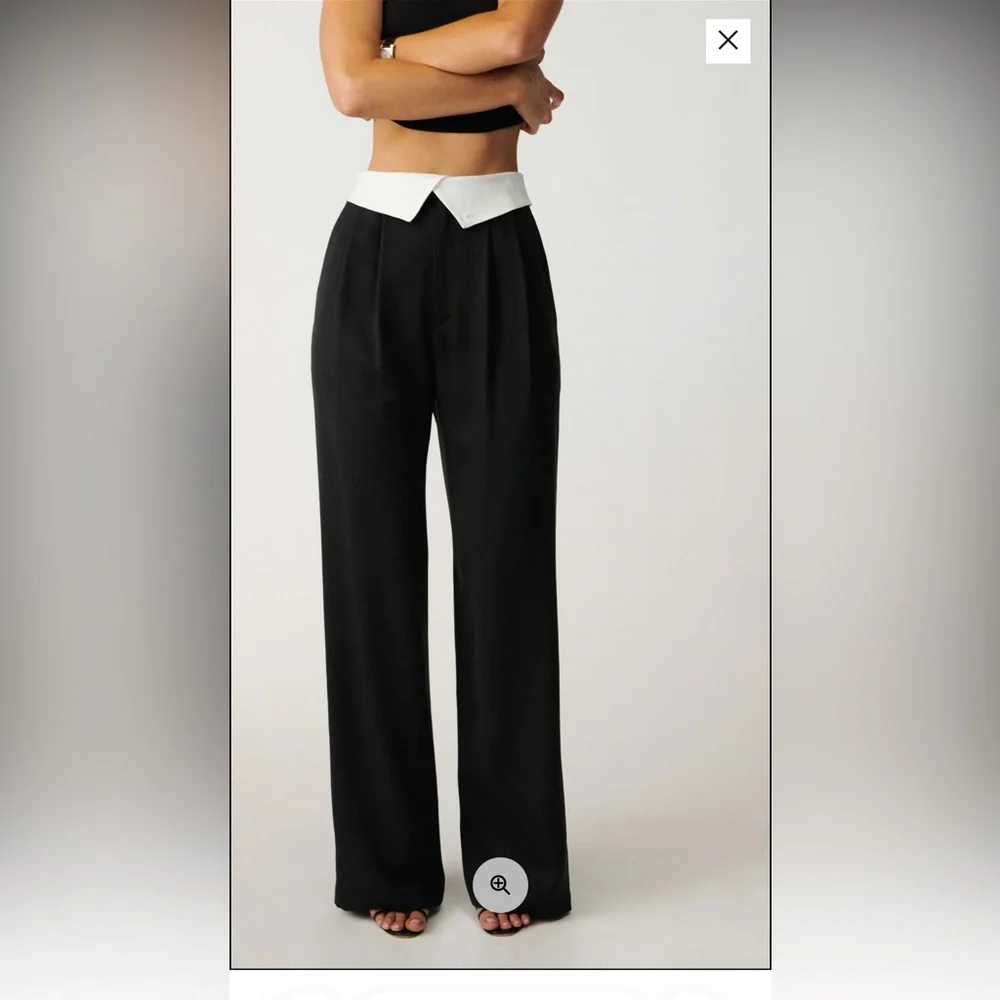 Reformation Black Wide-Leg Pants with White Notch Waist - Picture 2 of 3